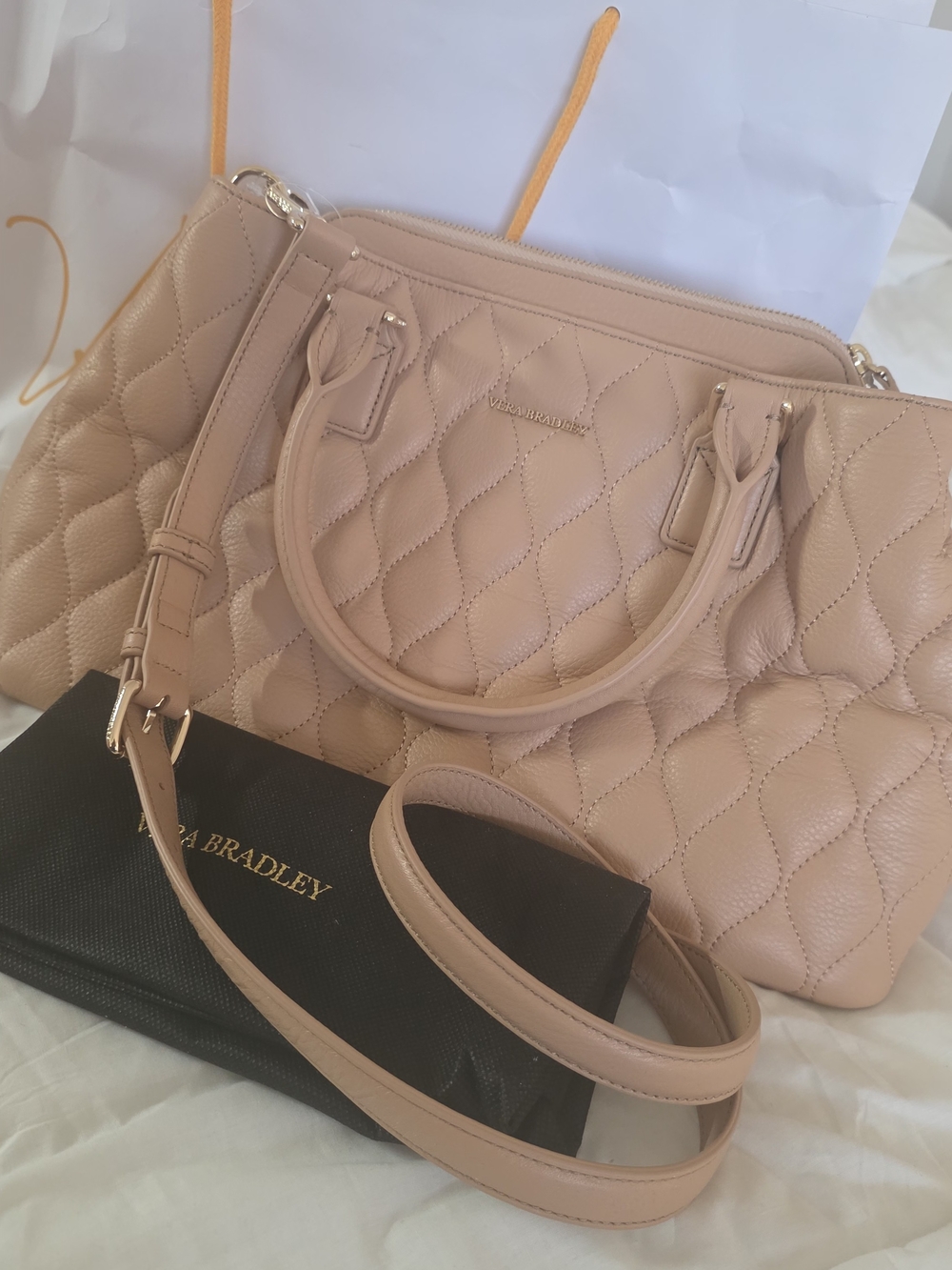 Vera Bradley Quilted Satchel in Nude